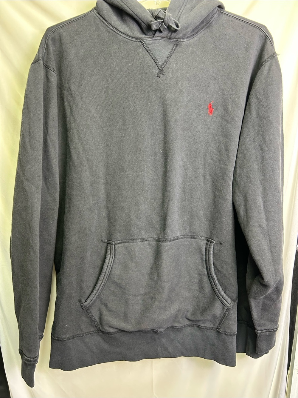 Polo by Ralph Lauren Charcoal Black Pullover Hoodie with Red Pony